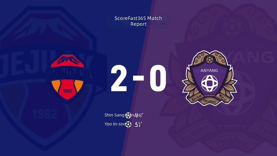 K League Runde 23: Jeju United gegen Anyang FC Ergebnis: Jeju United (2-0) Anyang FC Spielbericht (15. August 2026)